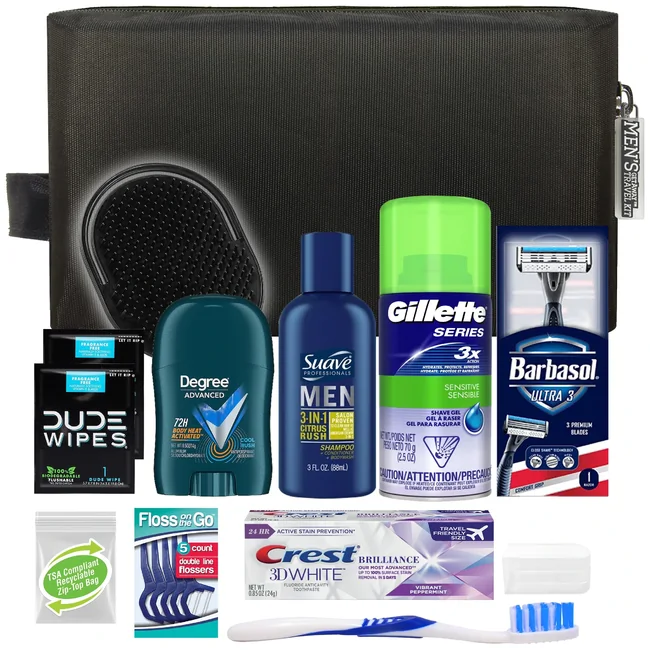 Convenience Kits Men’s 13pc Travel Kit in Black Rectangular Travel Bag with Handle