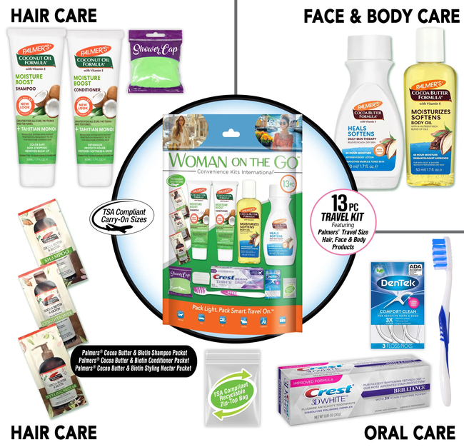 Women's 13 pc Multicultural Travel Kit featuring Palmer's Hair & Skin Care Products